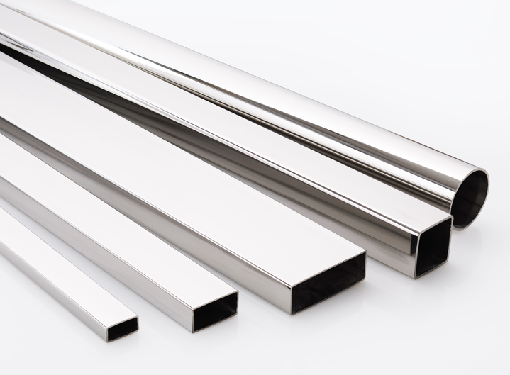 steel tubes and pipes on a white base